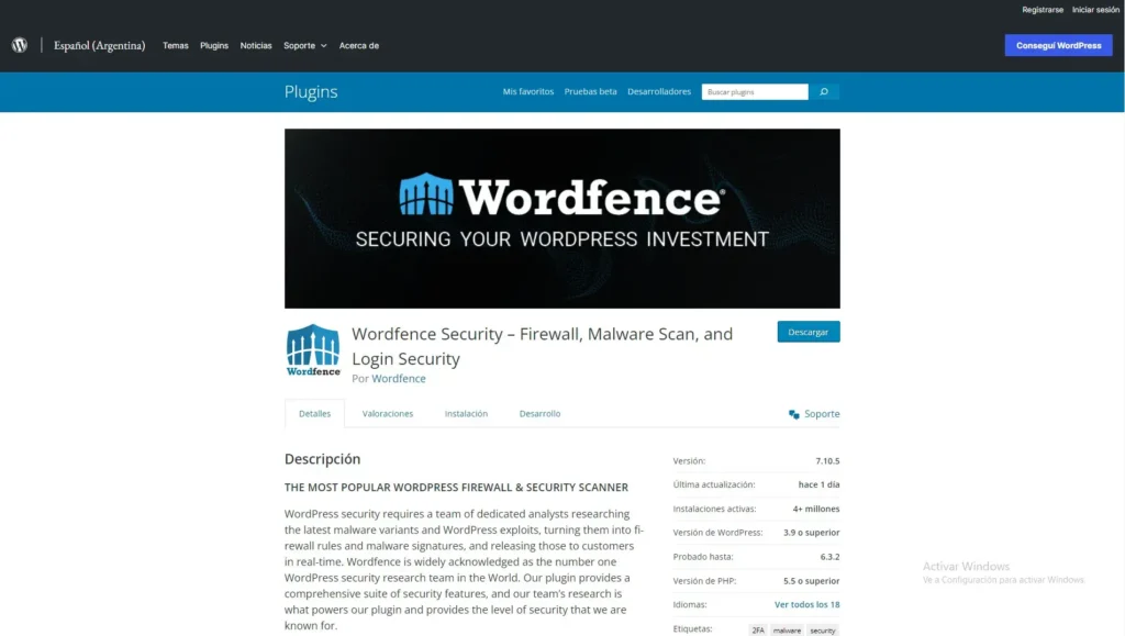 Wordfence security plugin